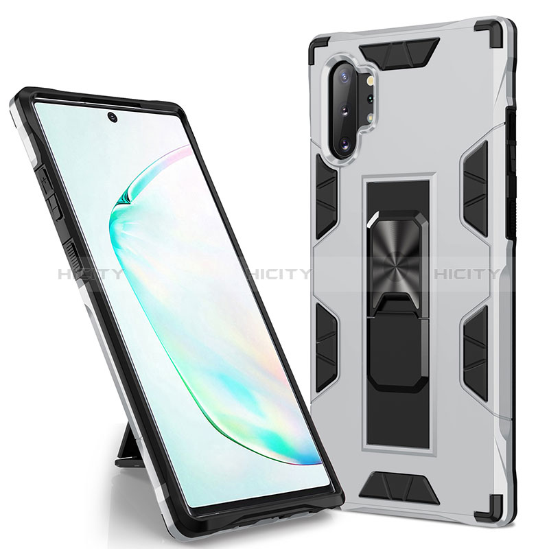 Custodia Silicone e Plastica Opaca Cover con Magnetico Supporto MQ1 per Samsung Galaxy Note 10 Plus 5G Argento