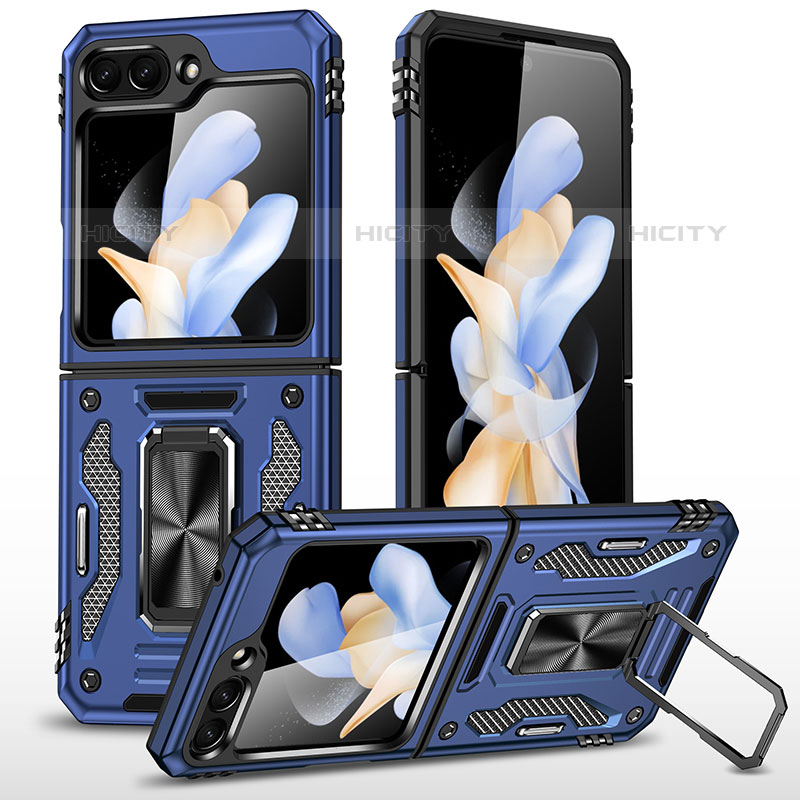 Custodia Silicone e Plastica Opaca Cover con Magnetico Supporto MQ1 per Samsung Galaxy Z Flip5 5G Blu