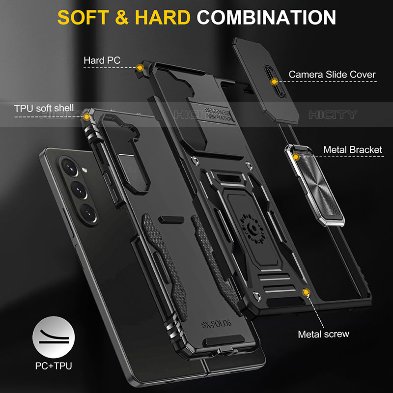 Custodia Silicone e Plastica Opaca Cover con Magnetico Supporto MQ1 per Samsung Galaxy Z Fold5 5G