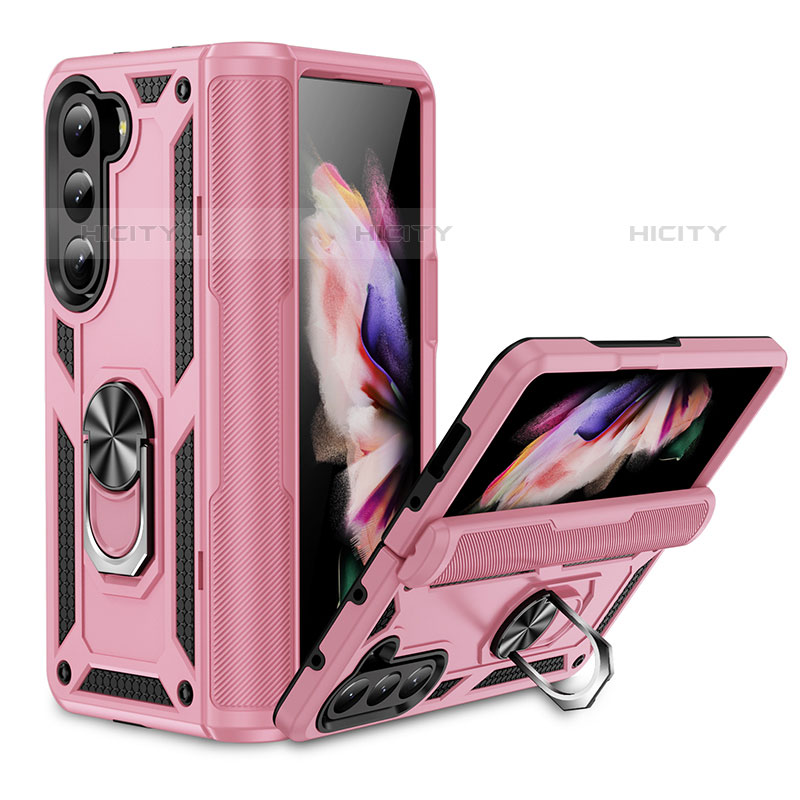 Custodia Silicone e Plastica Opaca Cover con Magnetico Supporto MQ2 per Samsung Galaxy Z Fold5 5G Oro Rosa