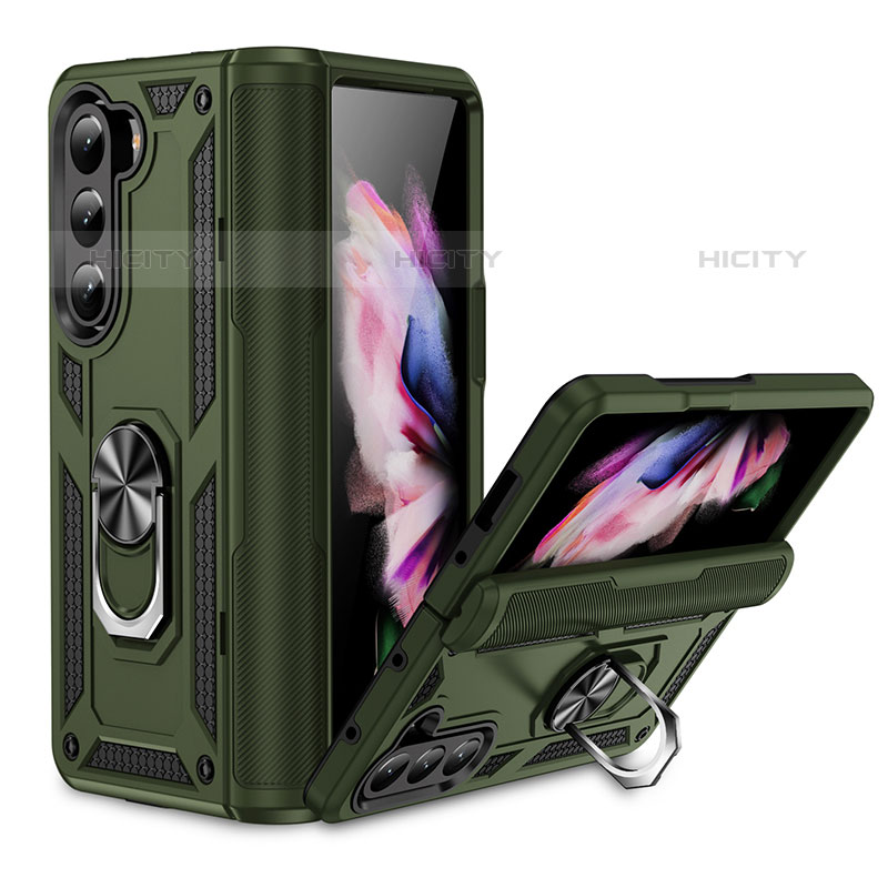 Custodia Silicone e Plastica Opaca Cover con Magnetico Supporto MQ2 per Samsung Galaxy Z Fold5 5G Verde