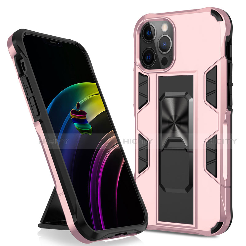 Custodia Silicone e Plastica Opaca Cover con Magnetico Supporto per Apple iPhone 12 Pro Oro Rosa