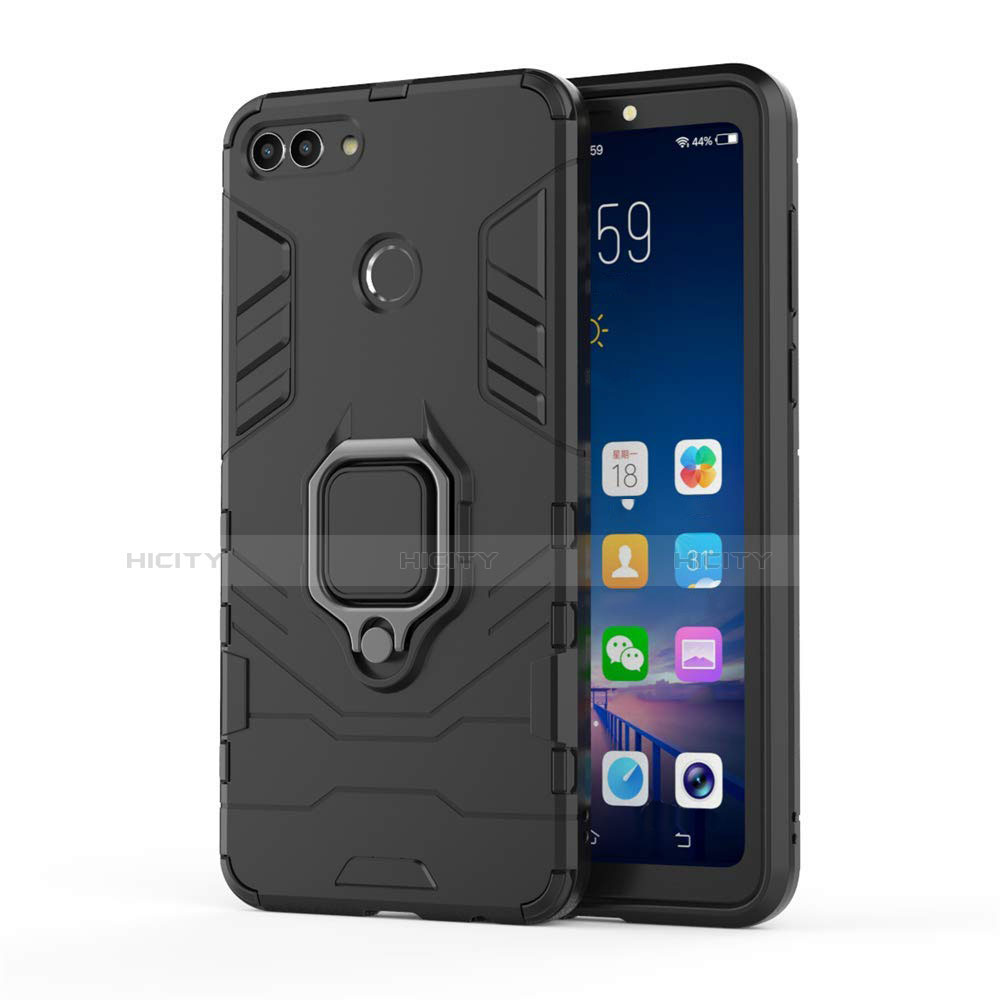 Custodia Silicone e Plastica Opaca Cover con Magnetico Supporto per Huawei Enjoy 8 Plus Nero