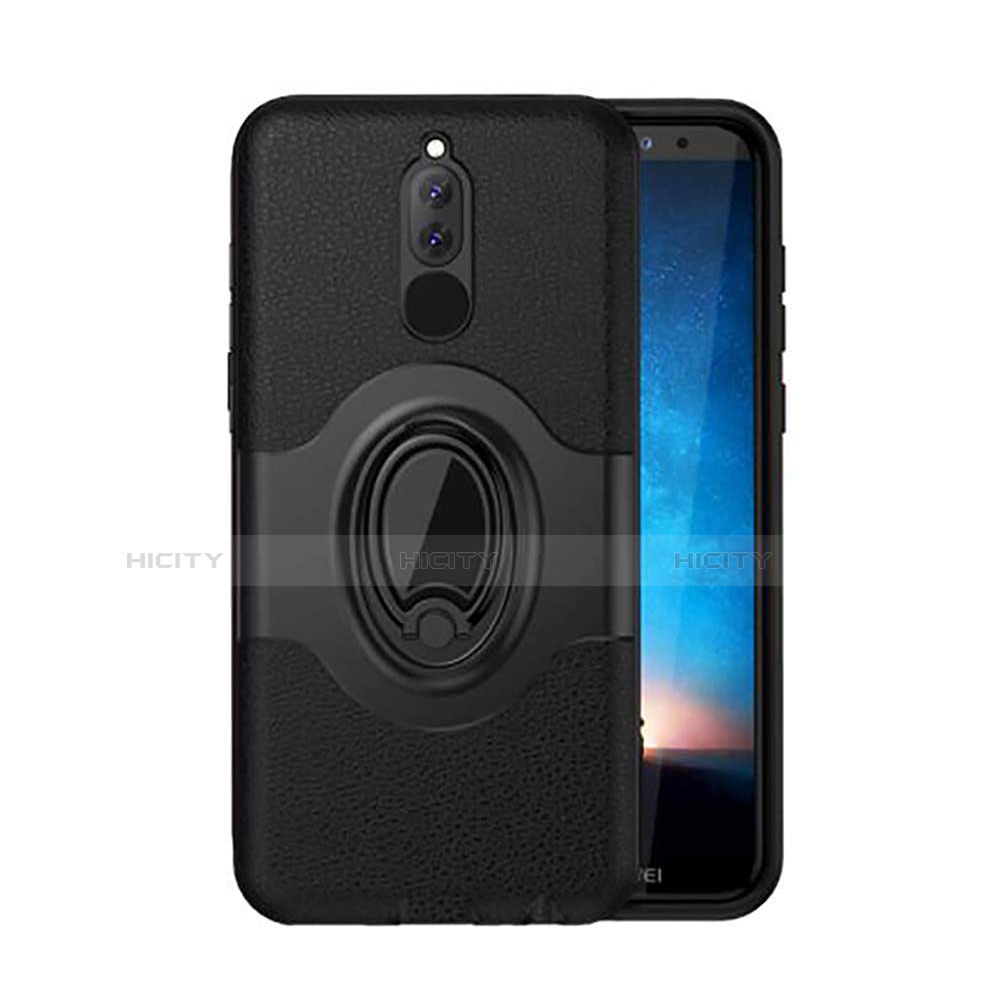 Custodia Silicone e Plastica Opaca Cover con Magnetico Supporto per Huawei Mate 10 Lite Nero