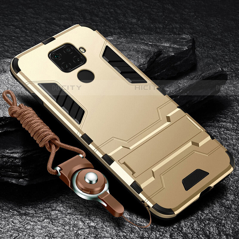 Custodia Silicone e Plastica Opaca Cover con Magnetico Supporto per Huawei Mate 30 Lite Oro