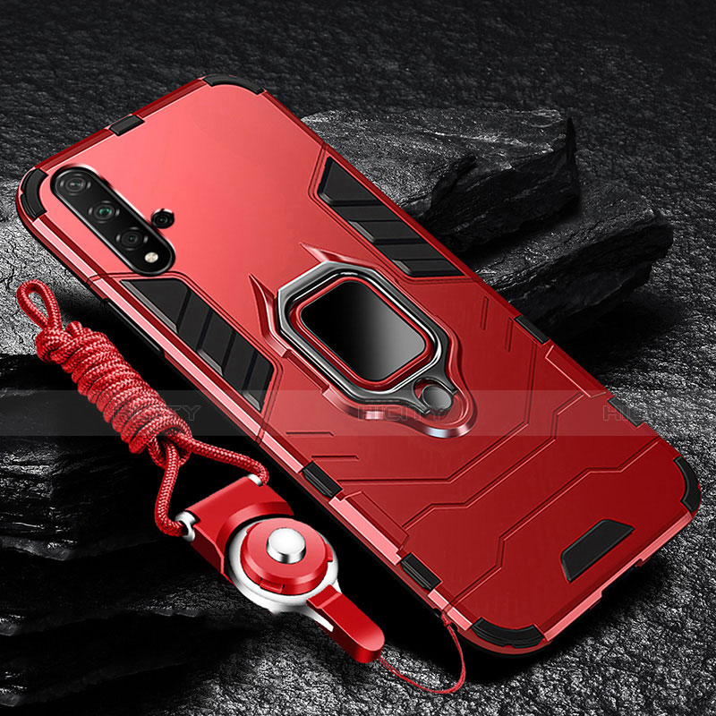 Custodia Silicone e Plastica Opaca Cover con Magnetico Supporto per Huawei Nova 5 Rosso