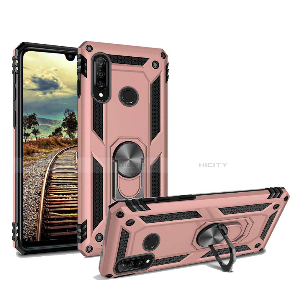 Custodia Silicone e Plastica Opaca Cover con Magnetico Supporto per Huawei P30 Lite XL Oro Rosa