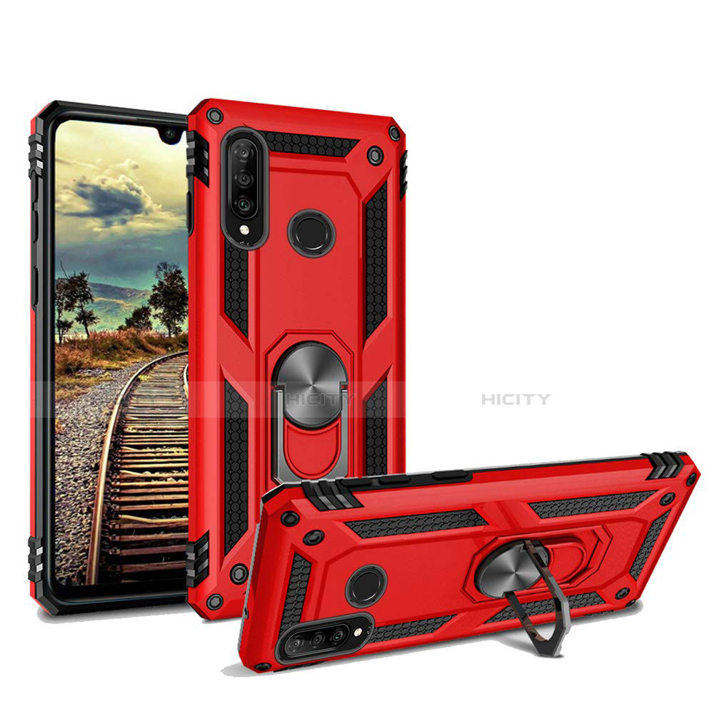 Custodia Silicone e Plastica Opaca Cover con Magnetico Supporto per Huawei P30 Lite XL Rosso