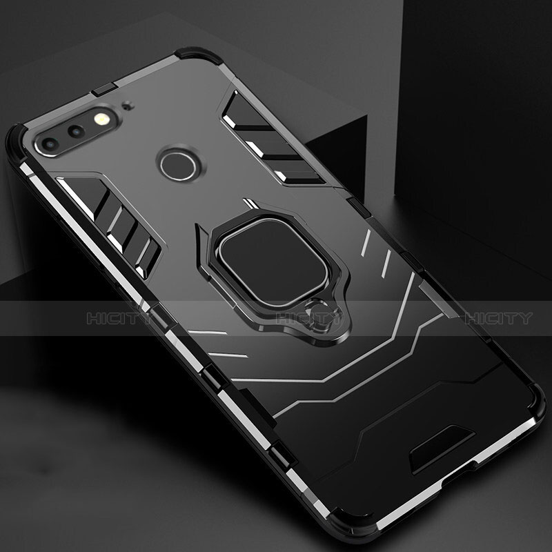 Custodia Silicone e Plastica Opaca Cover con Magnetico Supporto per Huawei Y6 (2018) Nero