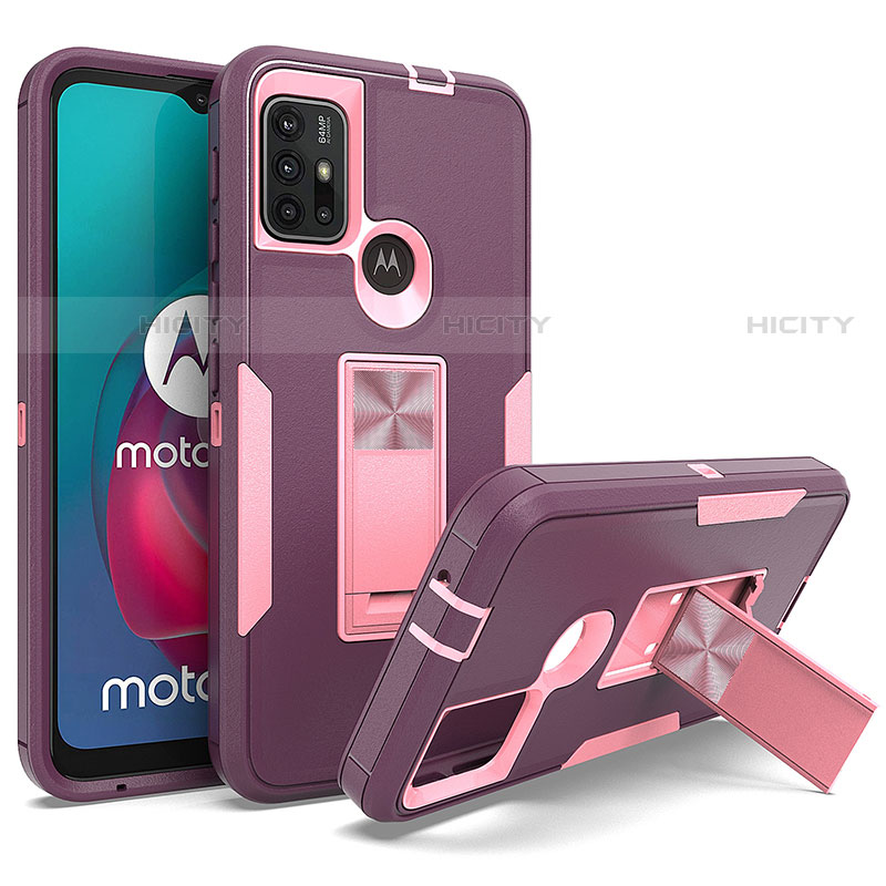 Custodia Silicone e Plastica Opaca Cover con Magnetico Supporto per Motorola Moto G10 Viola