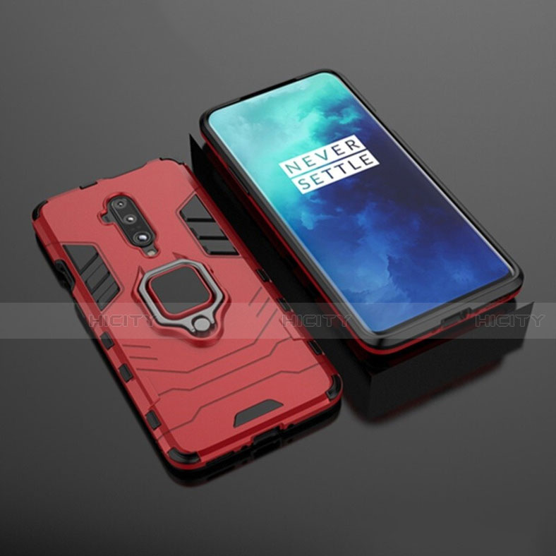 Custodia Silicone e Plastica Opaca Cover con Magnetico Supporto per OnePlus 7T Pro 5G Rosso