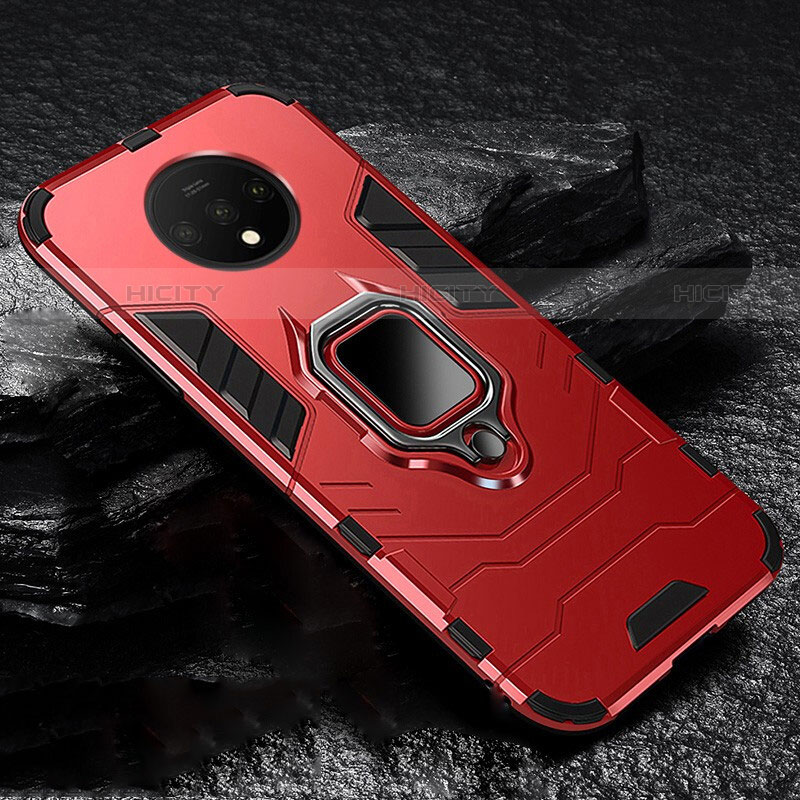 Custodia Silicone e Plastica Opaca Cover con Magnetico Supporto per OnePlus 7T Rosso