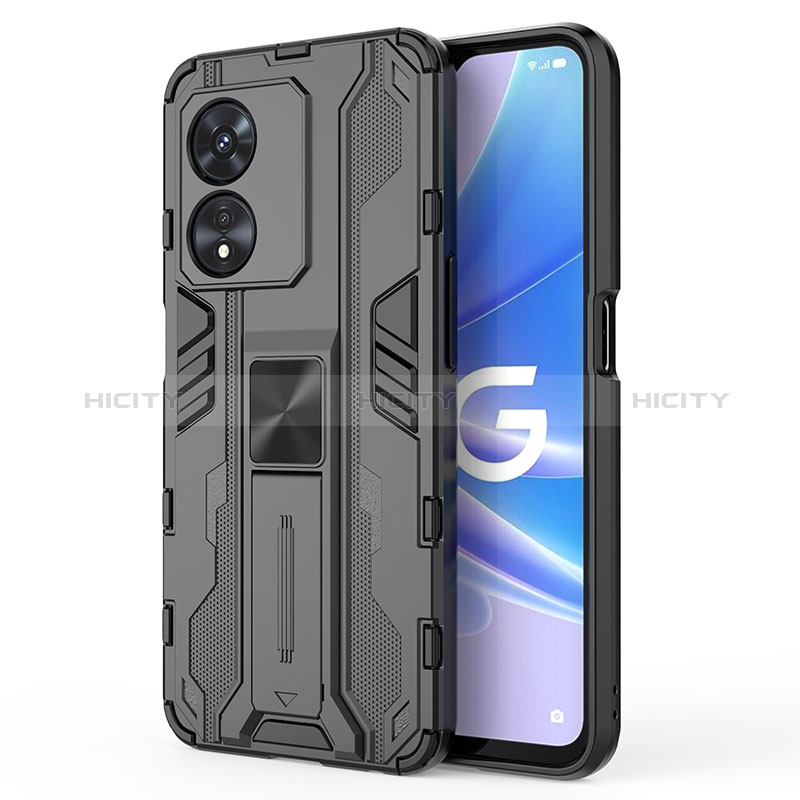 Custodia Silicone e Plastica Opaca Cover con Magnetico Supporto per Oppo A1 Pro 5G Nero