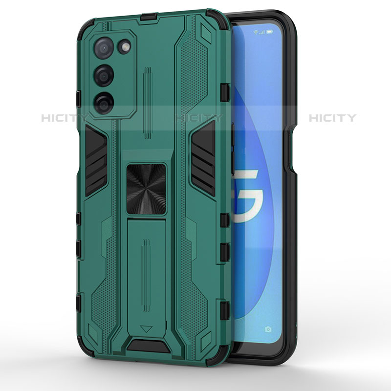 Custodia Silicone e Plastica Opaca Cover con Magnetico Supporto per Oppo A53s 5G Verde