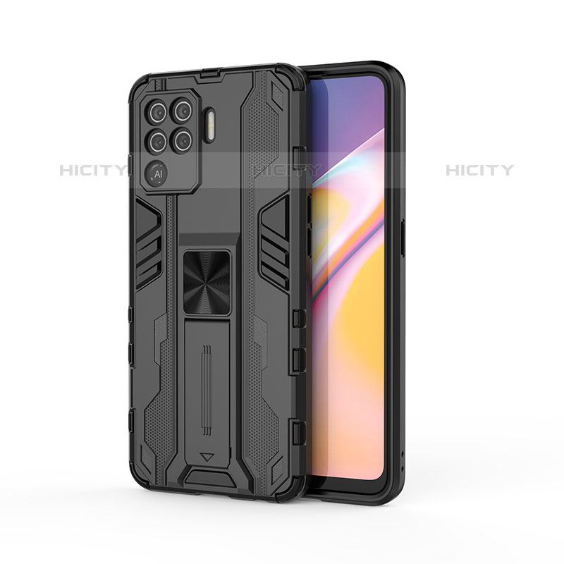 Custodia Silicone e Plastica Opaca Cover con Magnetico Supporto per Oppo A94 4G Nero