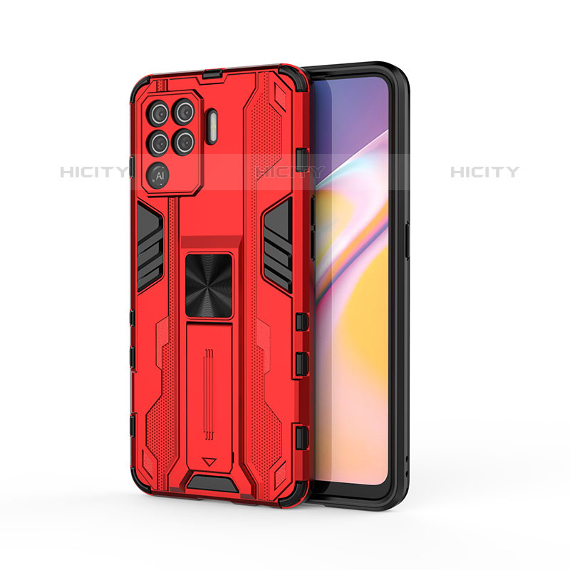 Custodia Silicone e Plastica Opaca Cover con Magnetico Supporto per Oppo A94 4G Rosso