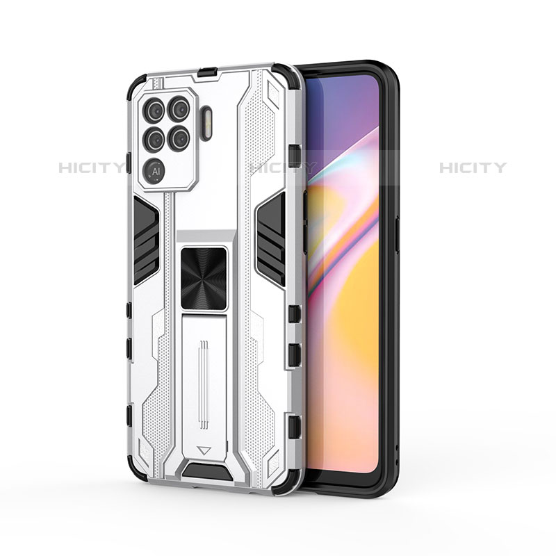 Custodia Silicone e Plastica Opaca Cover con Magnetico Supporto per Oppo F19 Pro Bianco