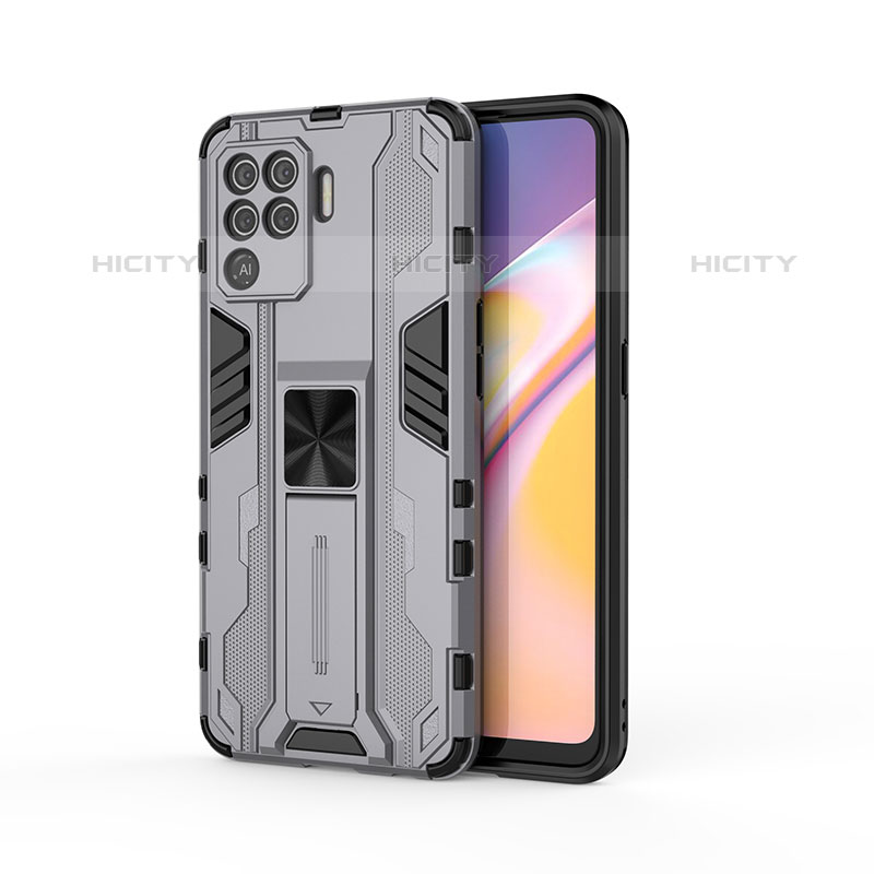 Custodia Silicone e Plastica Opaca Cover con Magnetico Supporto per Oppo F19 Pro Grigio