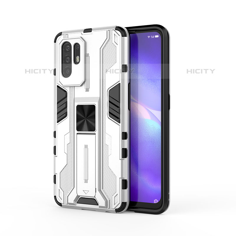 Custodia Silicone e Plastica Opaca Cover con Magnetico Supporto per Oppo F19 Pro+ Plus 5G