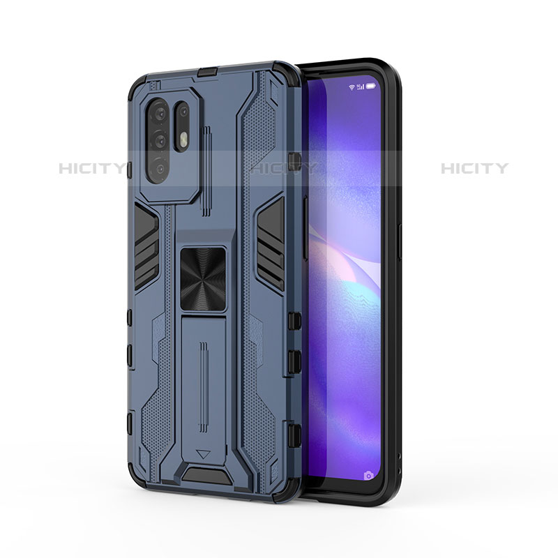 Custodia Silicone e Plastica Opaca Cover con Magnetico Supporto per Oppo F19 Pro+ Plus 5G