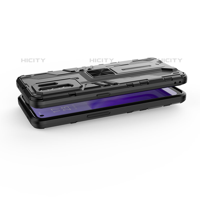 Custodia Silicone e Plastica Opaca Cover con Magnetico Supporto per Oppo F19 Pro+ Plus 5G