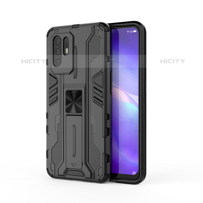 Custodia Silicone e Plastica Opaca Cover con Magnetico Supporto per Oppo F19 Pro+ Plus 5G Nero