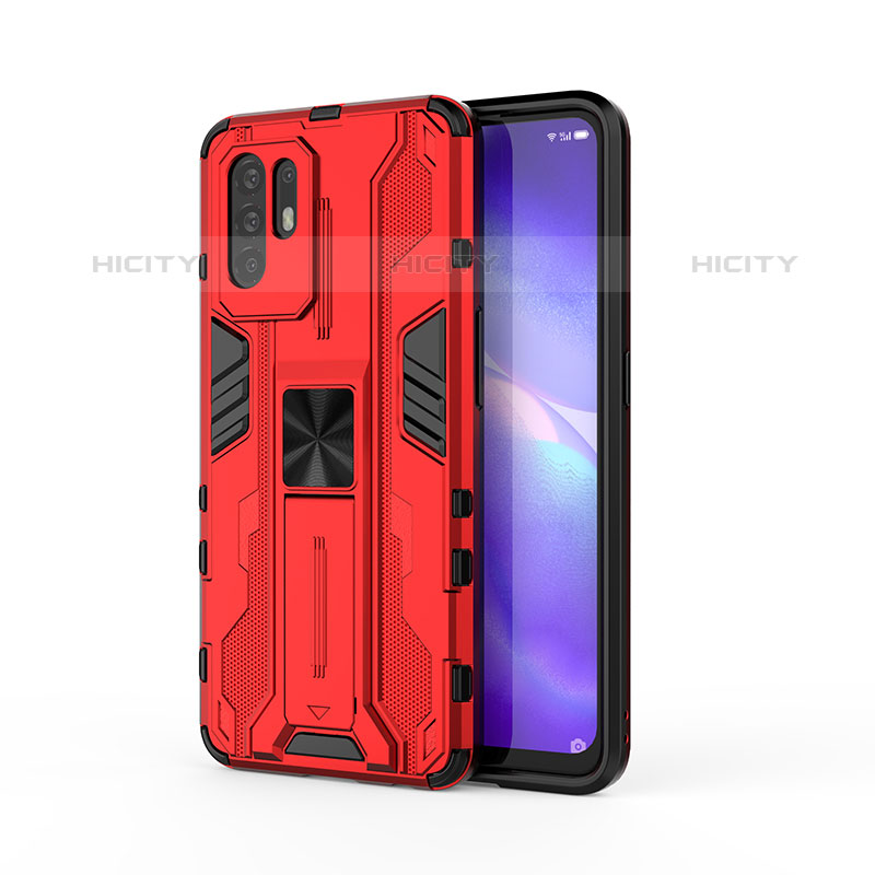 Custodia Silicone e Plastica Opaca Cover con Magnetico Supporto per Oppo F19 Pro+ Plus 5G Rosso