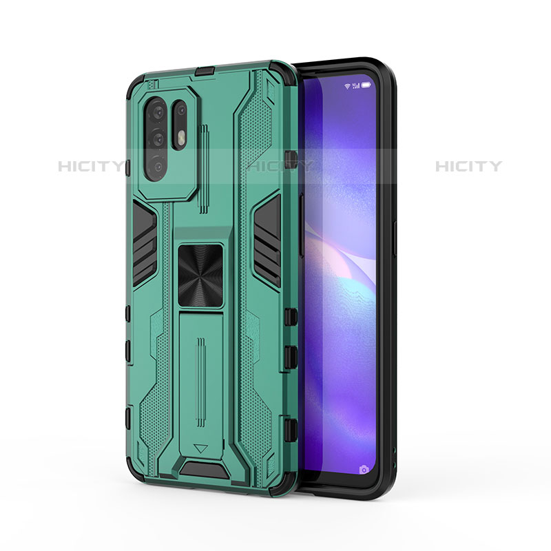 Custodia Silicone e Plastica Opaca Cover con Magnetico Supporto per Oppo F19 Pro+ Plus 5G Verde