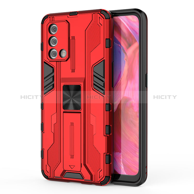 Custodia Silicone e Plastica Opaca Cover con Magnetico Supporto per Oppo F19s Rosso