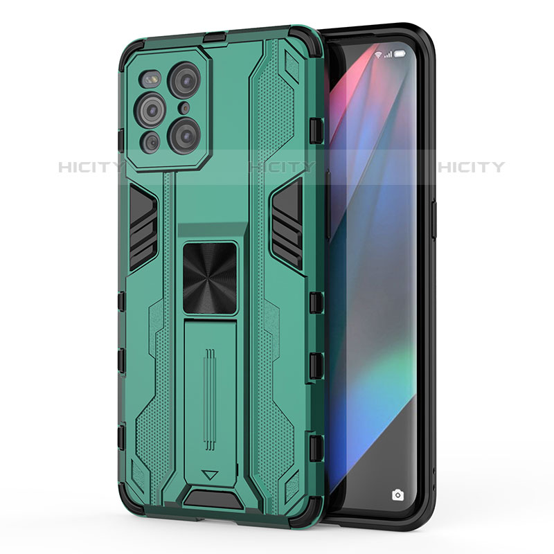 Custodia Silicone e Plastica Opaca Cover con Magnetico Supporto per Oppo Find X3 Pro 5G