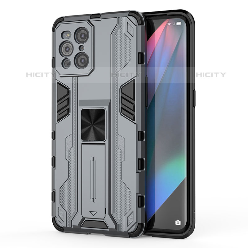 Custodia Silicone e Plastica Opaca Cover con Magnetico Supporto per Oppo Find X3 Pro 5G