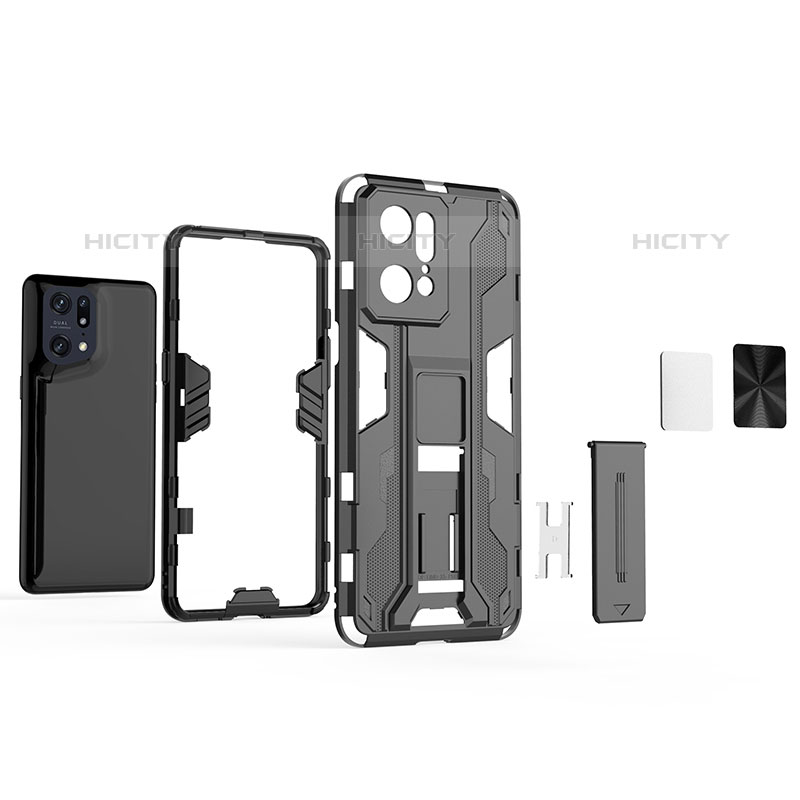 Custodia Silicone e Plastica Opaca Cover con Magnetico Supporto per Oppo Find X5 Pro 5G