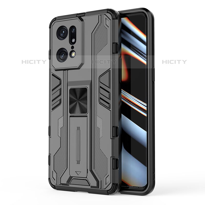 Custodia Silicone e Plastica Opaca Cover con Magnetico Supporto per Oppo Find X5 Pro 5G Nero