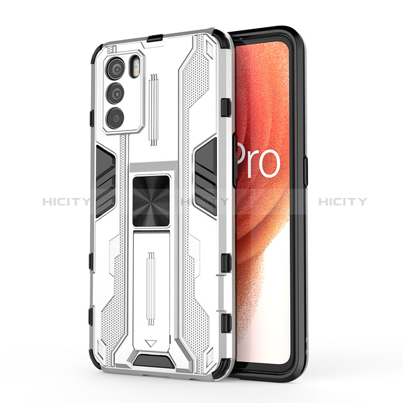 Custodia Silicone e Plastica Opaca Cover con Magnetico Supporto per Oppo K9 Pro 5G Bianco