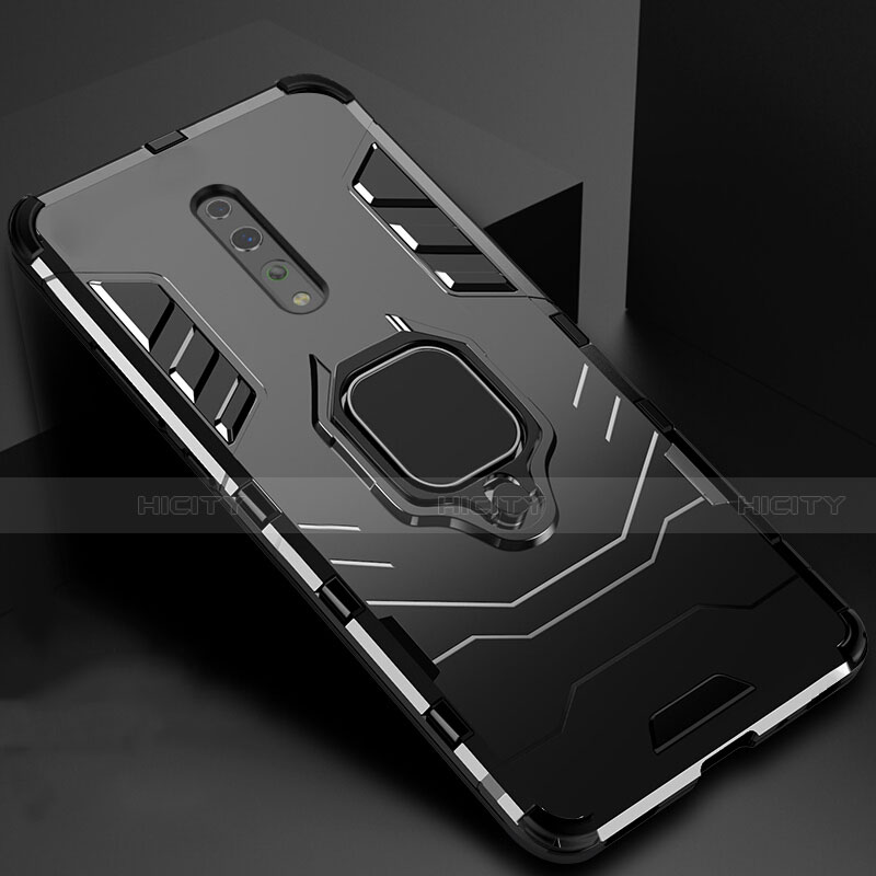 Custodia Silicone e Plastica Opaca Cover con Magnetico Supporto per Oppo Reno Z Nero