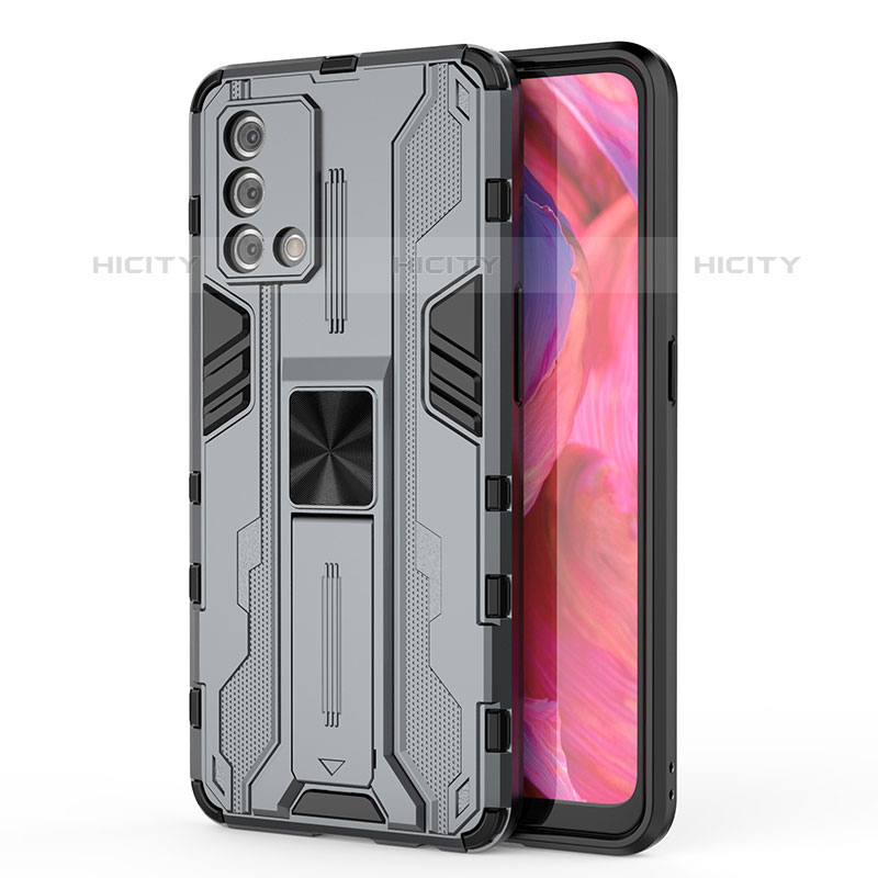 Custodia Silicone e Plastica Opaca Cover con Magnetico Supporto per Oppo Reno6 Lite Grigio