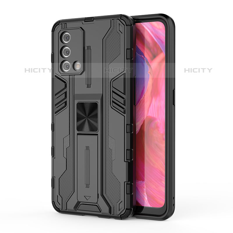 Custodia Silicone e Plastica Opaca Cover con Magnetico Supporto per Oppo Reno6 Lite Nero