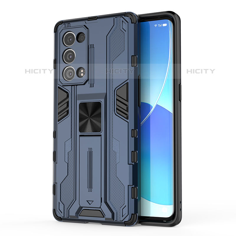 Custodia Silicone e Plastica Opaca Cover con Magnetico Supporto per Oppo Reno6 Pro 5G Blu