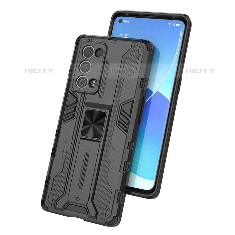 Custodia Silicone e Plastica Opaca Cover con Magnetico Supporto per Oppo Reno6 Pro+ Plus 5G