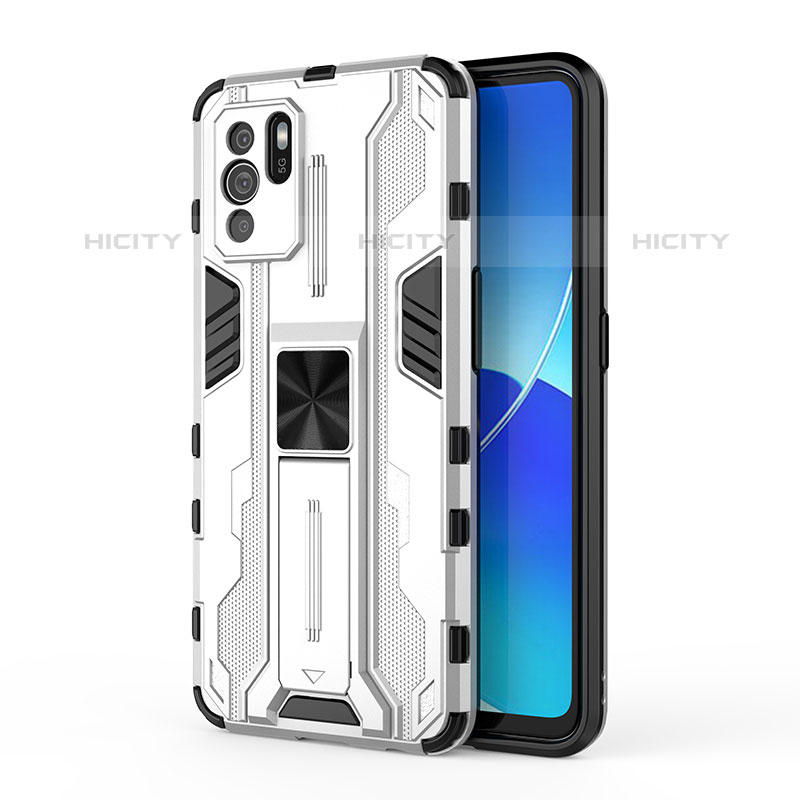 Custodia Silicone e Plastica Opaca Cover con Magnetico Supporto per Oppo Reno6 Z 5G