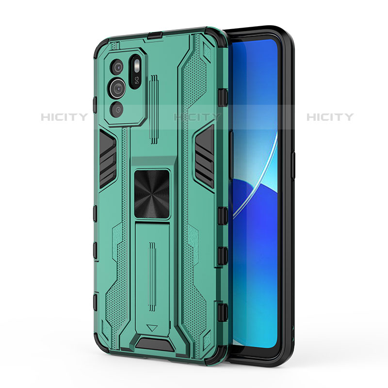 Custodia Silicone e Plastica Opaca Cover con Magnetico Supporto per Oppo Reno6 Z 5G