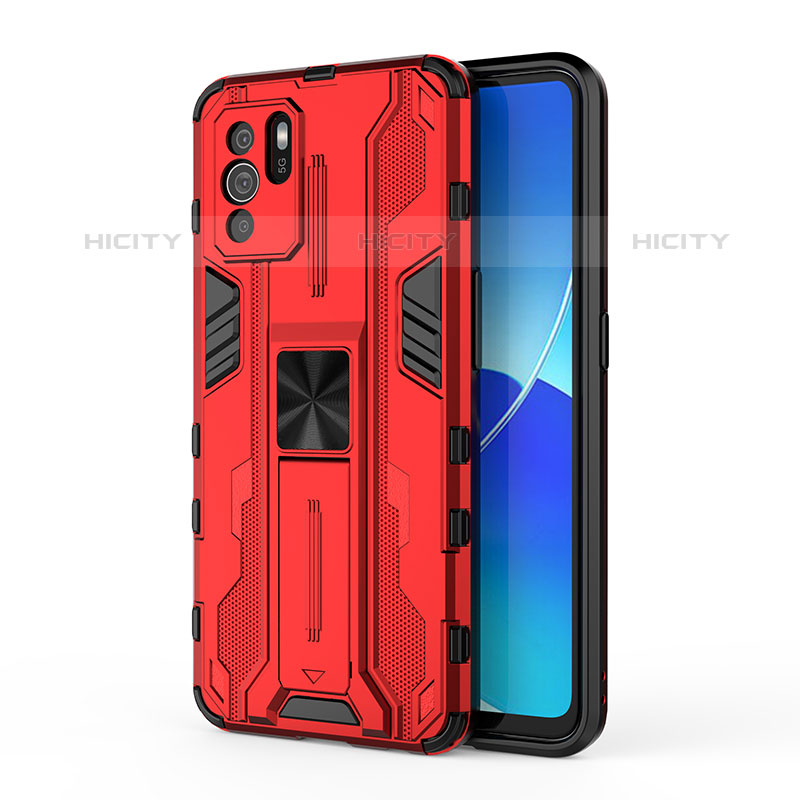 Custodia Silicone e Plastica Opaca Cover con Magnetico Supporto per Oppo Reno6 Z 5G