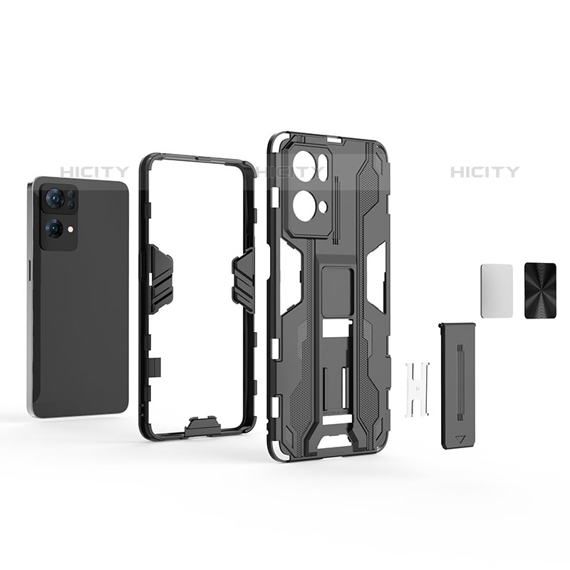 Custodia Silicone e Plastica Opaca Cover con Magnetico Supporto per Oppo Reno7 Pro 5G