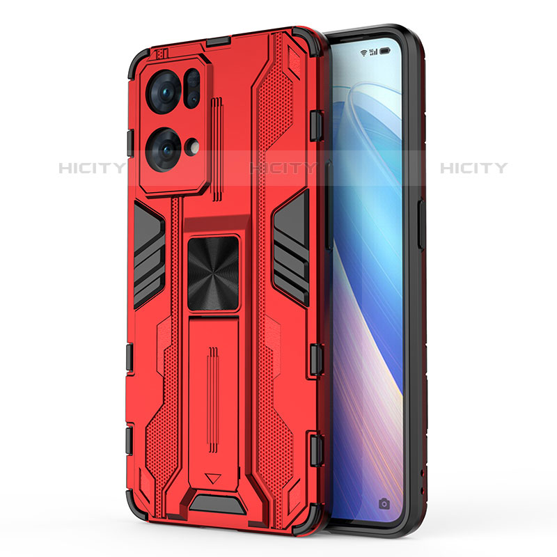 Custodia Silicone e Plastica Opaca Cover con Magnetico Supporto per Oppo Reno7 Pro 5G