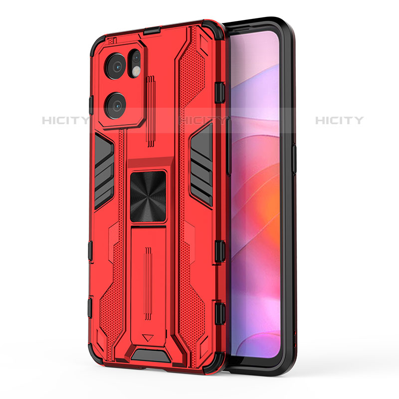 Custodia Silicone e Plastica Opaca Cover con Magnetico Supporto per Oppo Reno7 SE 5G