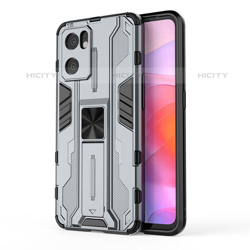 Custodia Silicone e Plastica Opaca Cover con Magnetico Supporto per Oppo Reno7 SE 5G