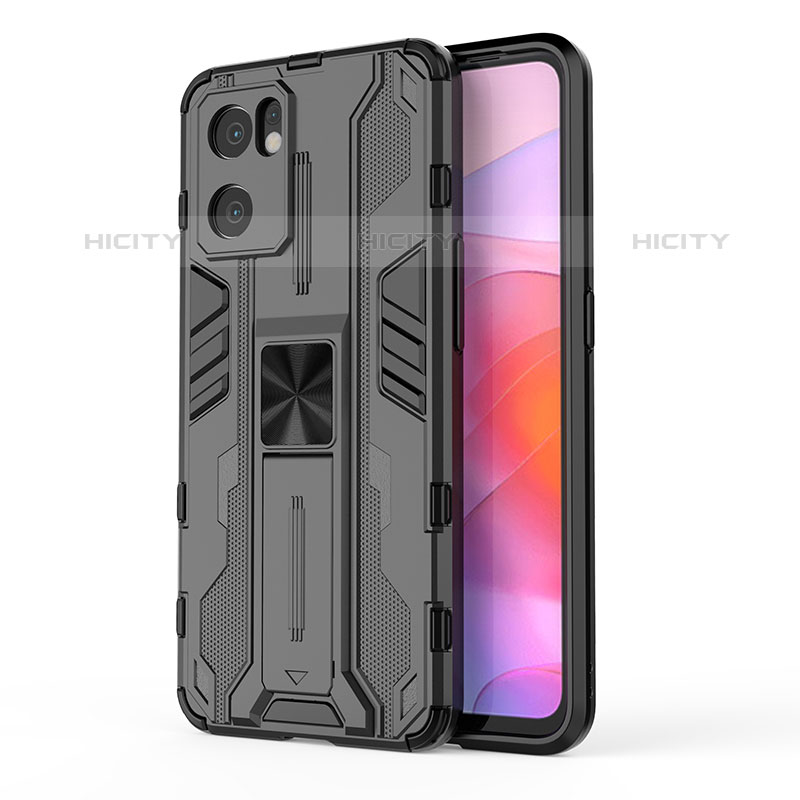 Custodia Silicone e Plastica Opaca Cover con Magnetico Supporto per Oppo Reno7 SE 5G Nero