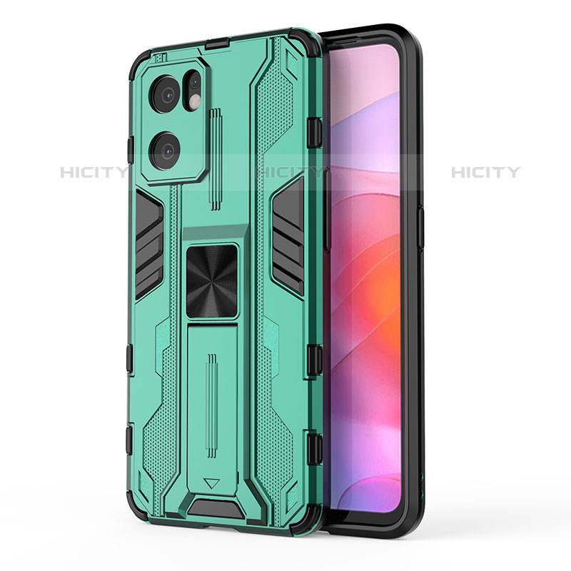 Custodia Silicone e Plastica Opaca Cover con Magnetico Supporto per Oppo Reno7 SE 5G Verde