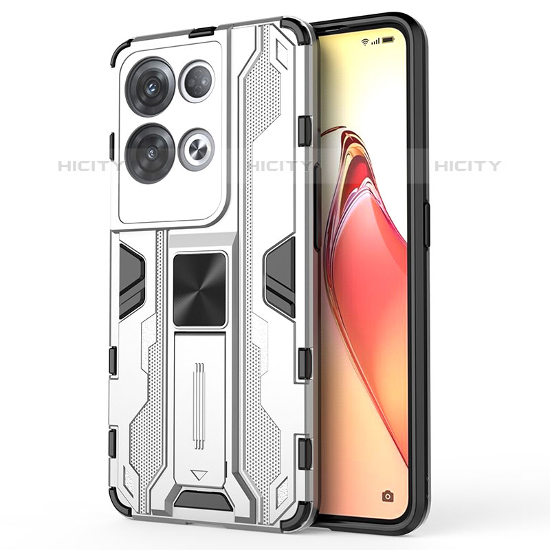 Custodia Silicone e Plastica Opaca Cover con Magnetico Supporto per Oppo Reno8 Pro 5G Bianco