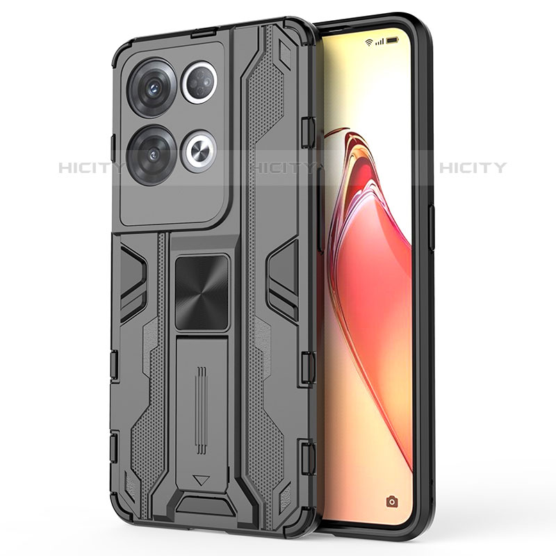 Custodia Silicone e Plastica Opaca Cover con Magnetico Supporto per Oppo Reno8 Pro 5G Nero